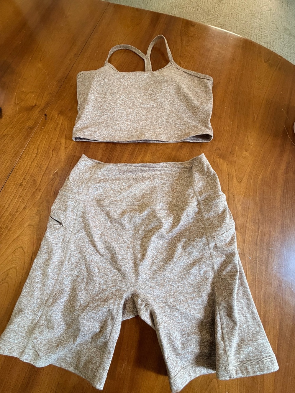 ILUS Seamless Heathered Light Brown Active Shorts & Crop Top Set